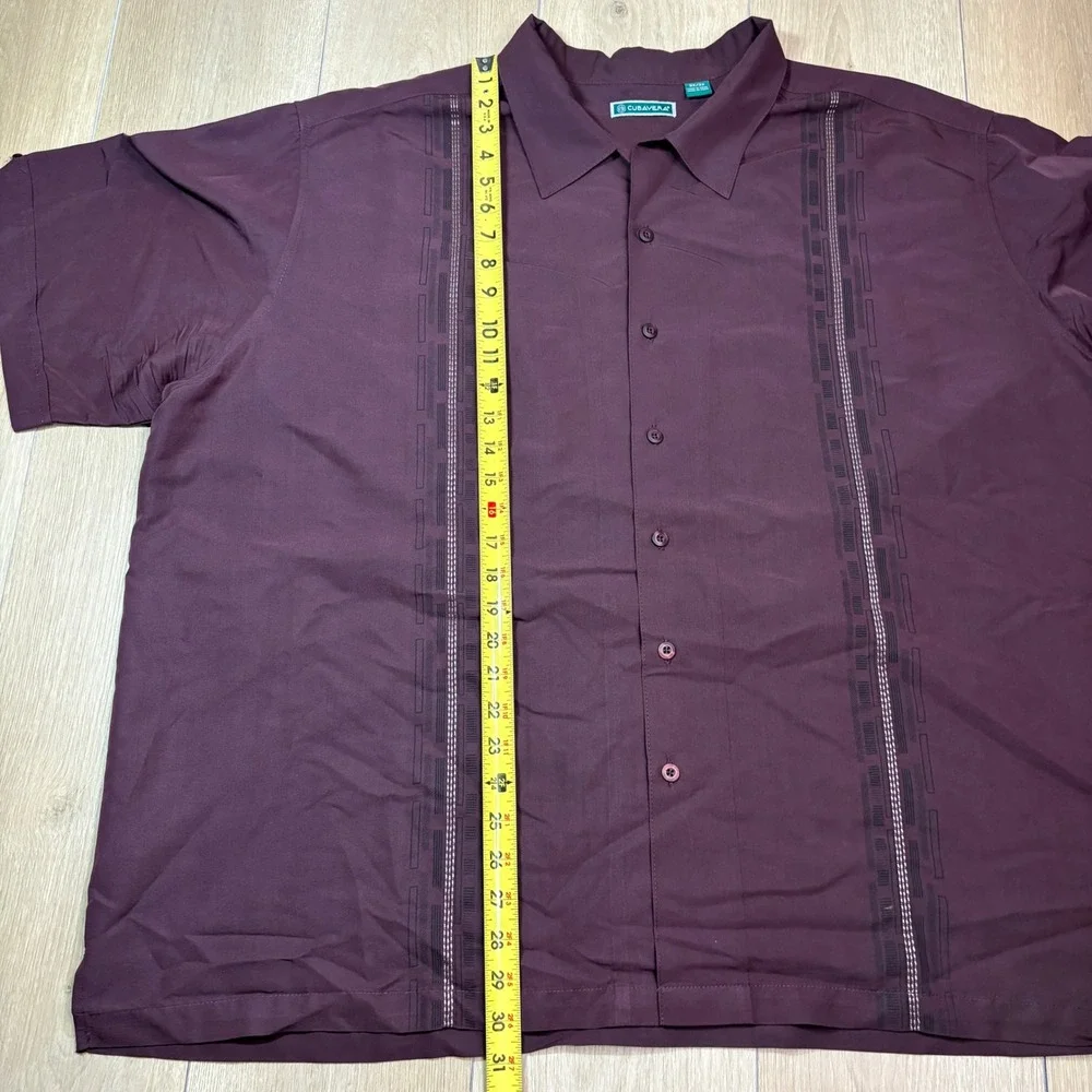 Cubavera Mens 3XL Burgundy Red Embroidered Guayabera Short Sleeve Camp Shirt